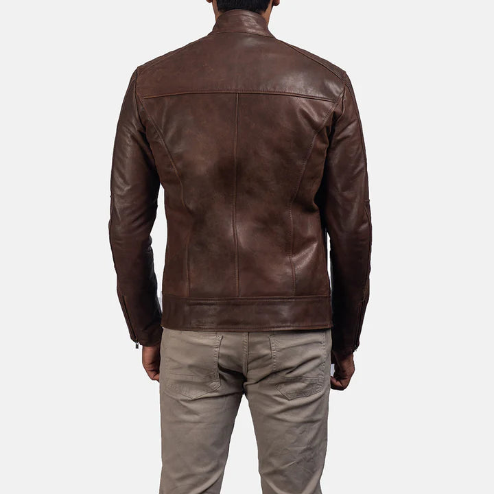 Dean Brown Genuine Leather Biker Jacket | Free Shipping