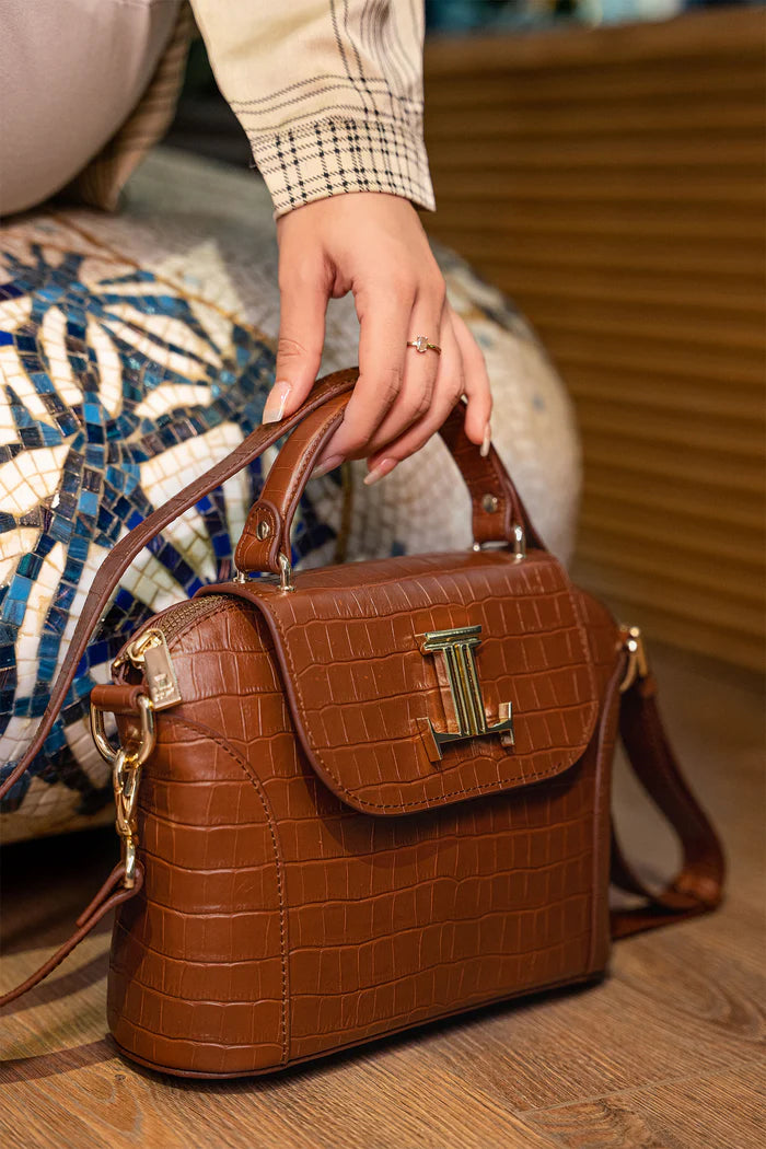 Hutton Leather Shoulder Bag for Women | Classic Turnlock Crossbody Purse