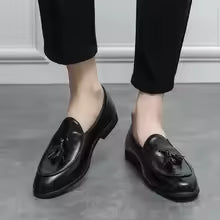FA LUXE Black Leather Tassel Loafers