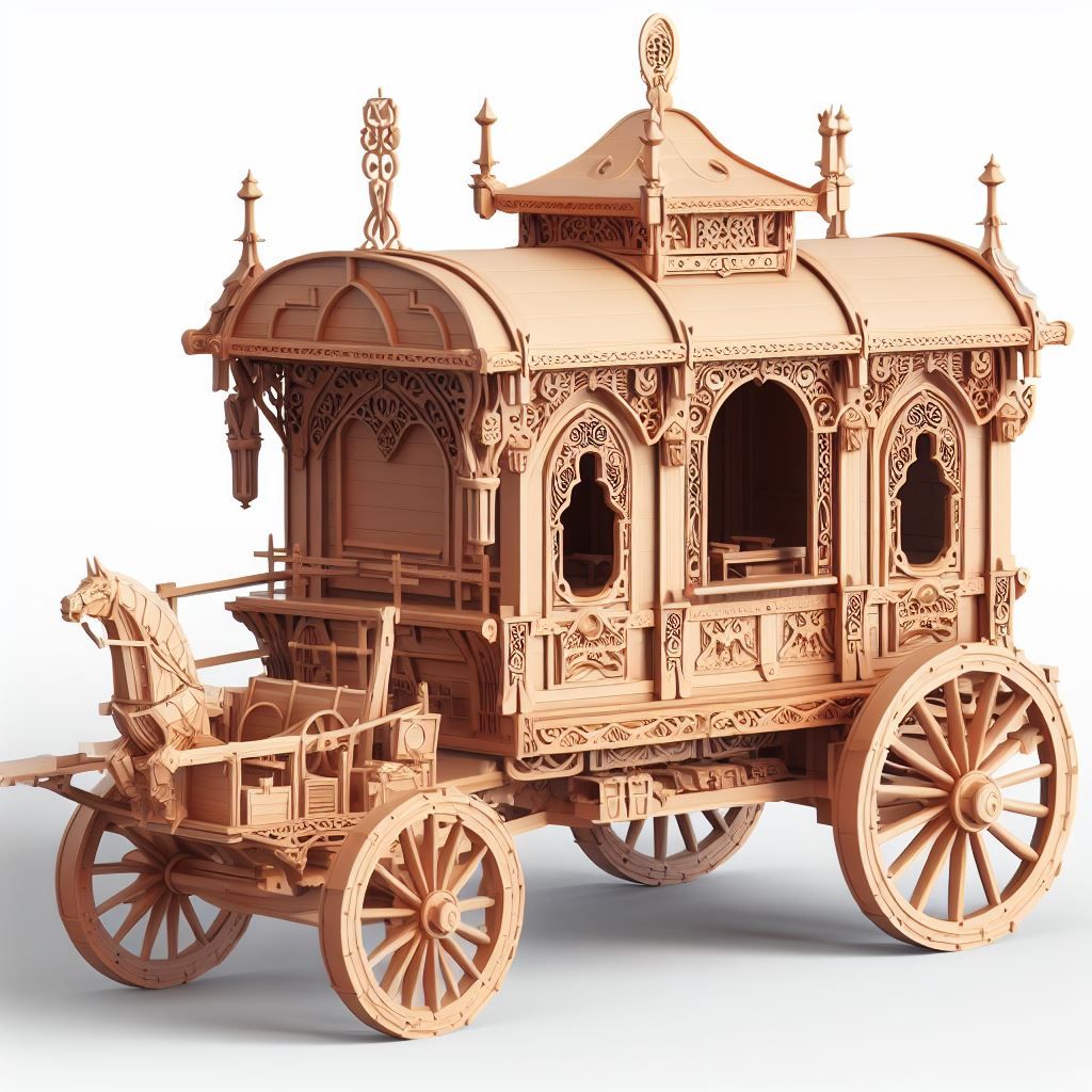 Handcrafted Wooden Horse Carriage Model