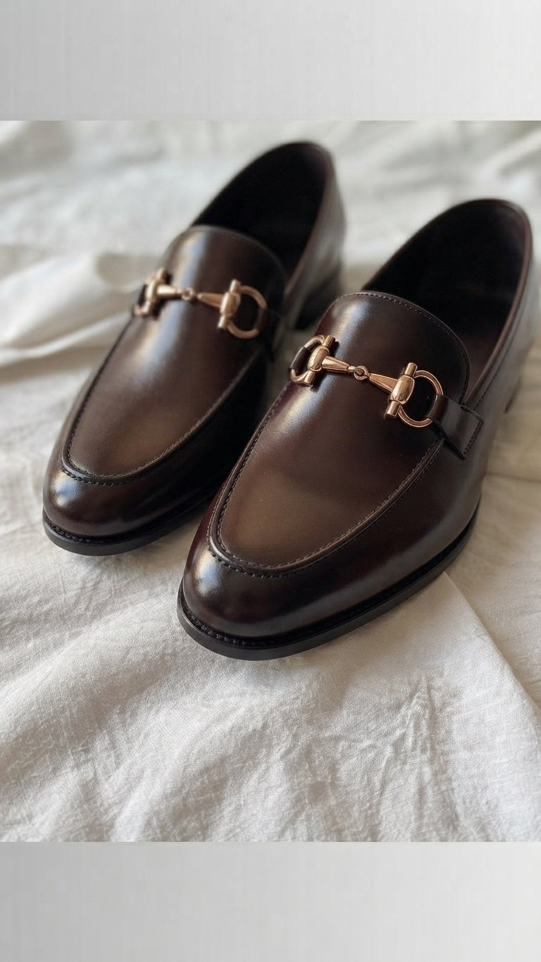 Leather Horsebit Loafers in Deep Brown