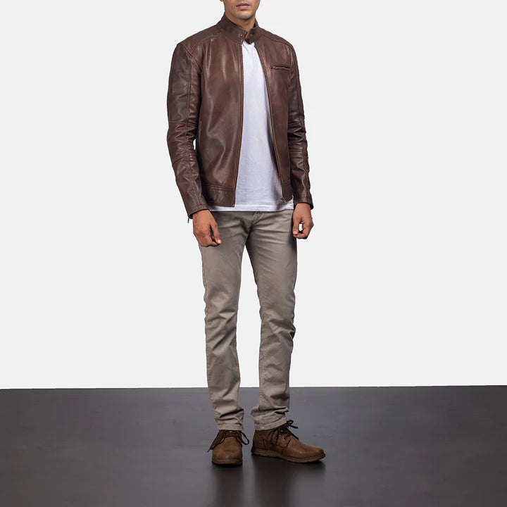 Dean Brown Leather Biker Jacket (Clean & direct)