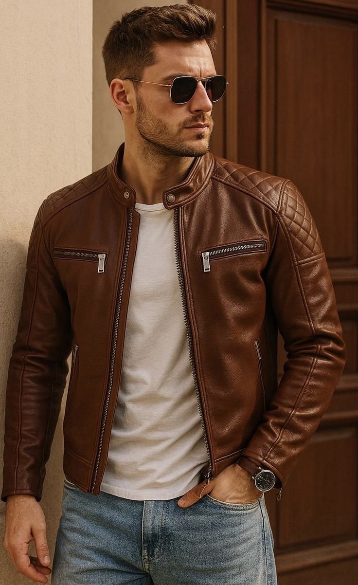 Men's Premium Brown Leather Jacket | Classic Real Leather Outerwear