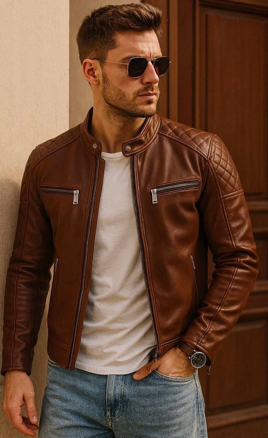 Men's Premium Brown Leather Jacket | Classic Real Leather Outerwear