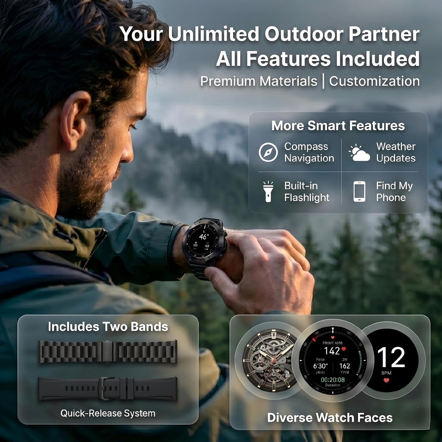 WalkerFit Rugged Men's Smartwatch – 1.43" AMOLED & 5ATM Water Res