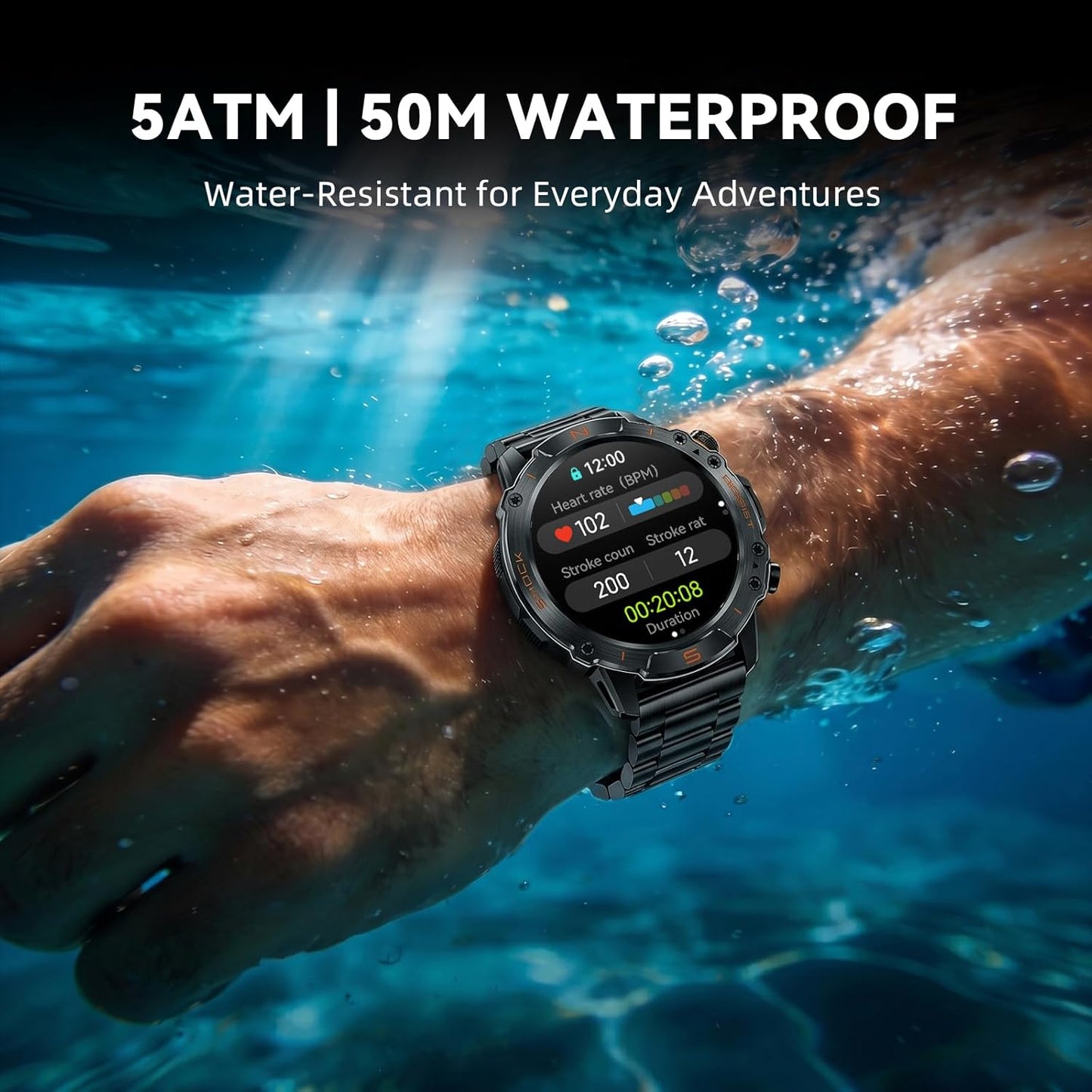 WalkerFit Rugged Men's Smartwatch – 1.43" AMOLED & 5ATM Water Res