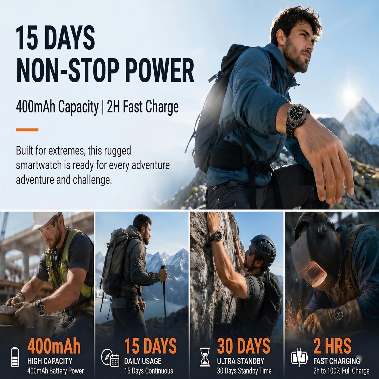 WalkerFit Rugged Men's Smartwatch – 1.43" AMOLED & 5ATM Water Res