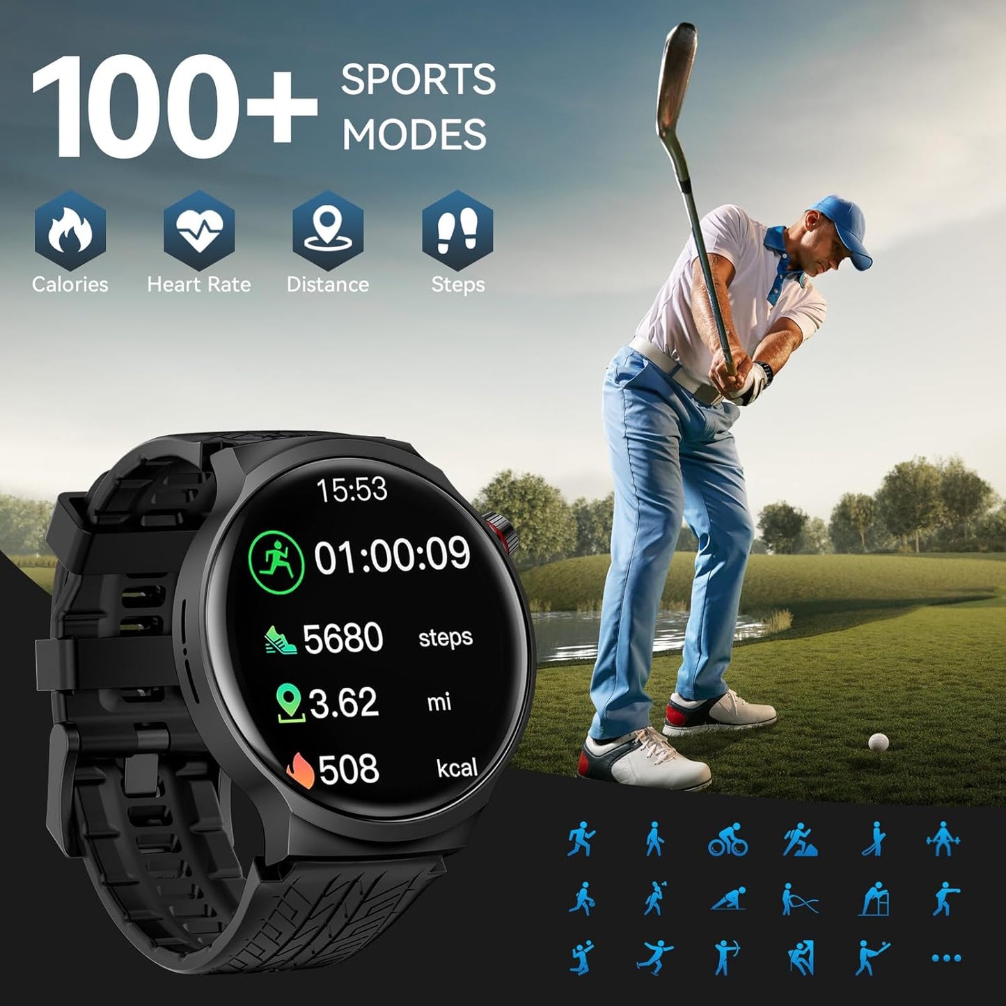 AMAZTIM Smart Watch for Men – 1.85" Display & 120-Day Battery