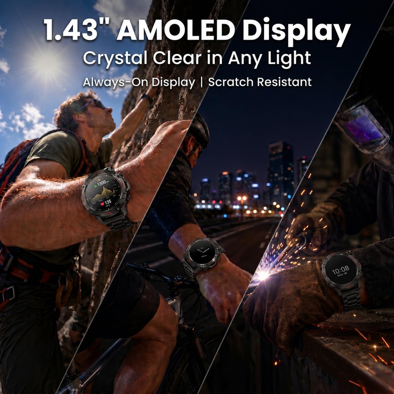 WalkerFit Rugged Men's Smartwatch – 1.43" AMOLED & 5ATM Water Res