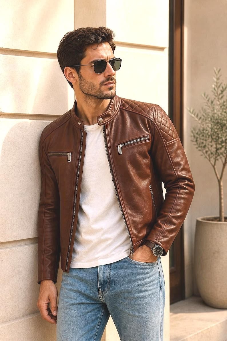 Men's Premium Brown Leather Jacket | Classic Real Leather Outerwear