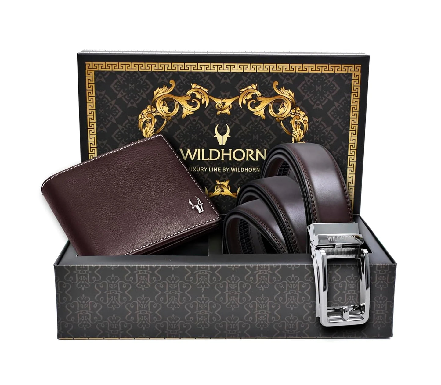 WildHorn® Premium Leather Wallet & Auto Lock Belt Gift Set for Men