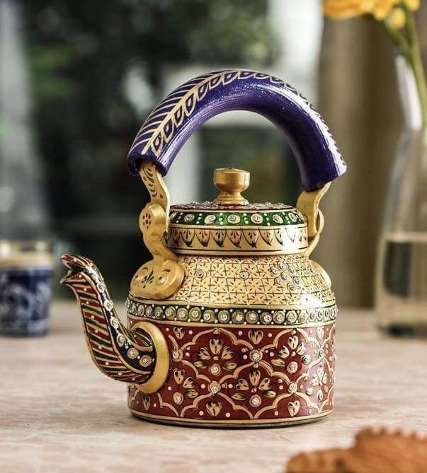 Handpainted Peacock Decorative Metal Kettle