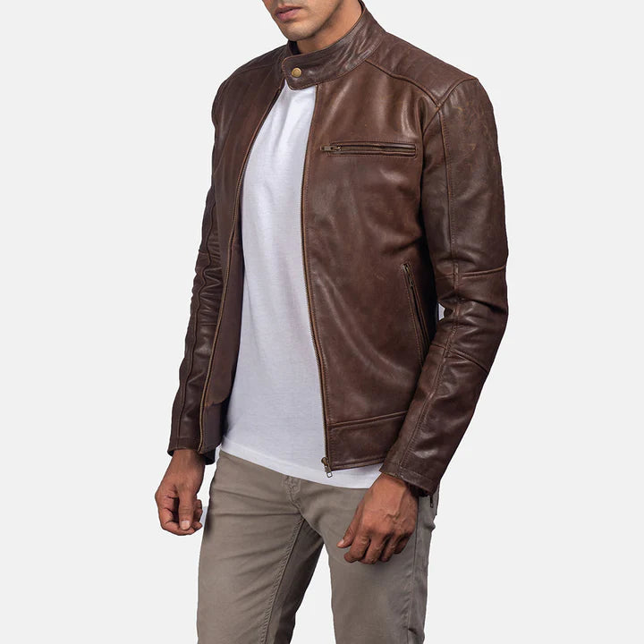 Dean Brown Leather Biker Jacket (Clean & direct)