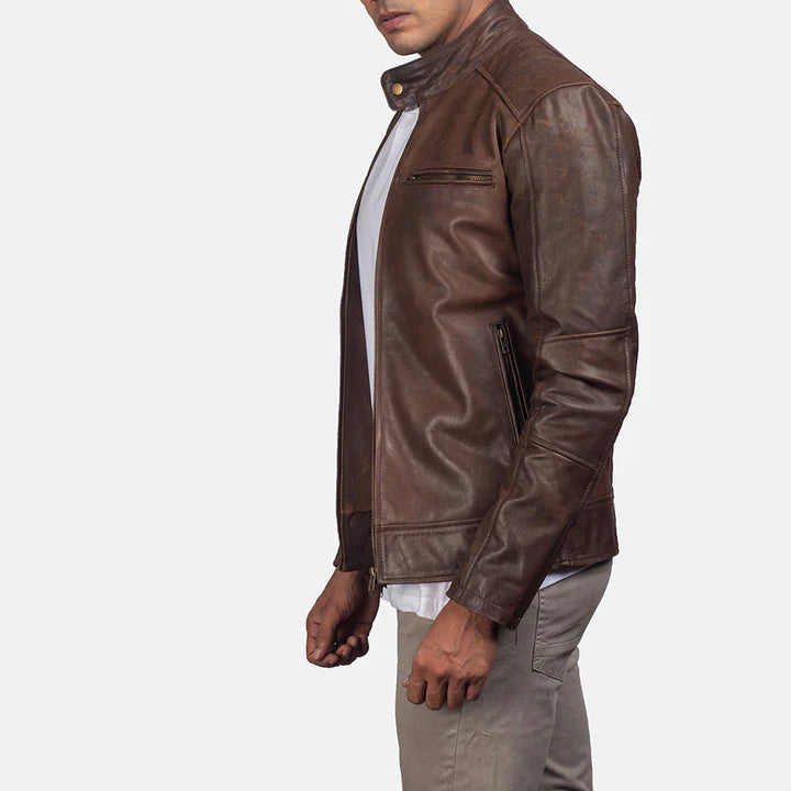 Dean Brown Leather Biker Jacket (Clean & direct)