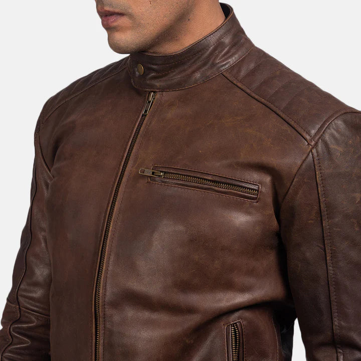 Dean Brown Genuine Leather Biker Jacket | Free Shipping