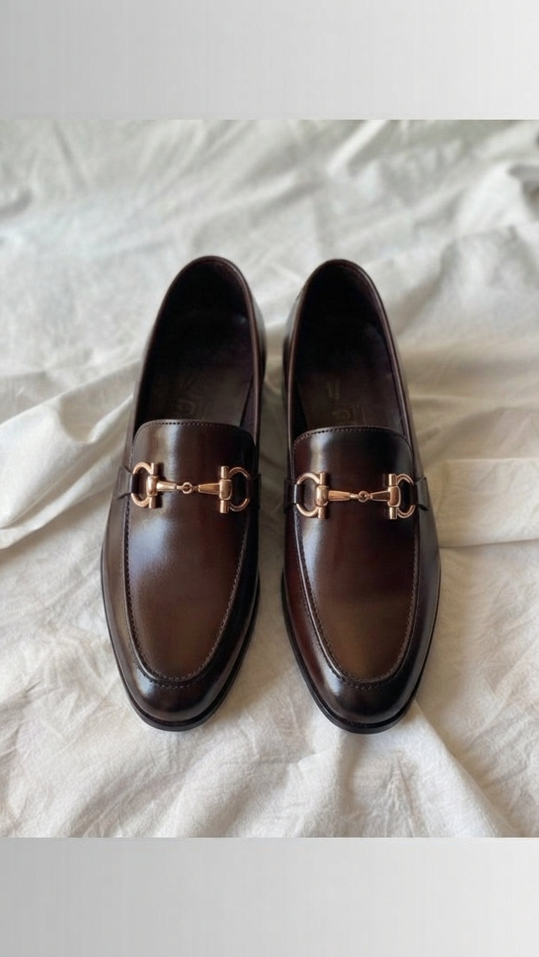 Premium Dark Brown Leather Horsebit Loafers for Men | Handcrafted Luxury