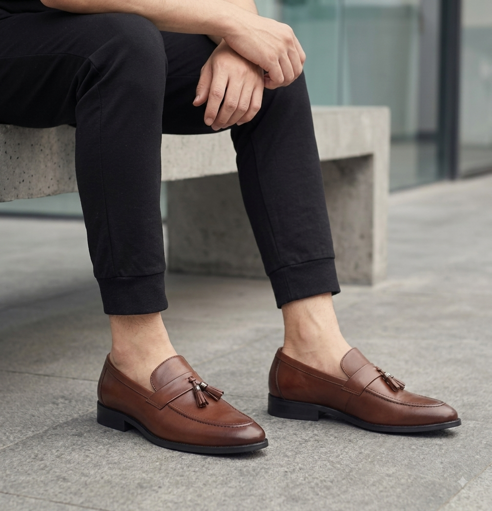 FA LUXE Chestnut Leather Tassel Loafers