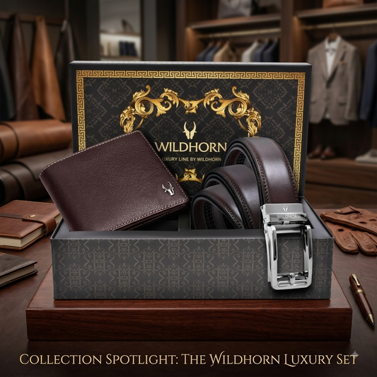 WildHorn® Premium Leather Wallet & Auto Lock Belt Gift Set for Men