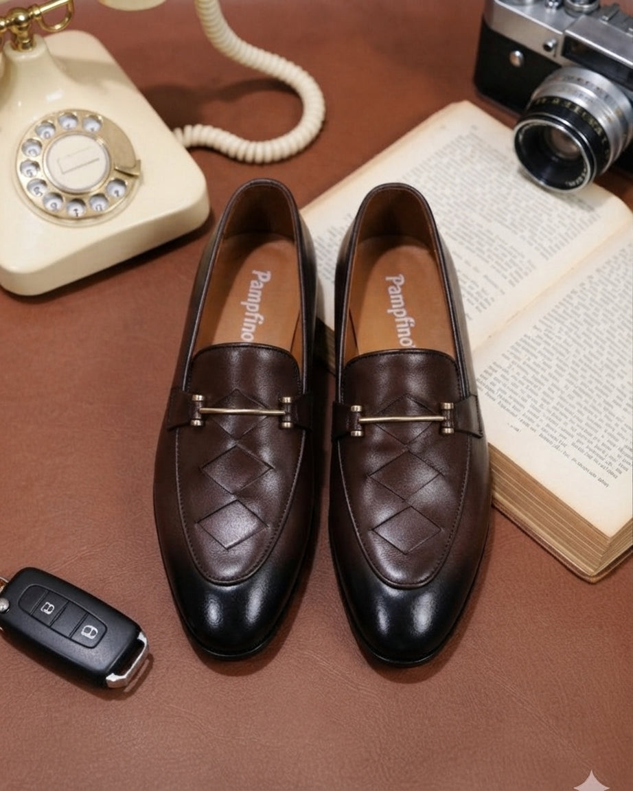 Luxury Two-Tone Leather Loafers with Metal Bar | Men's Designer Shoes