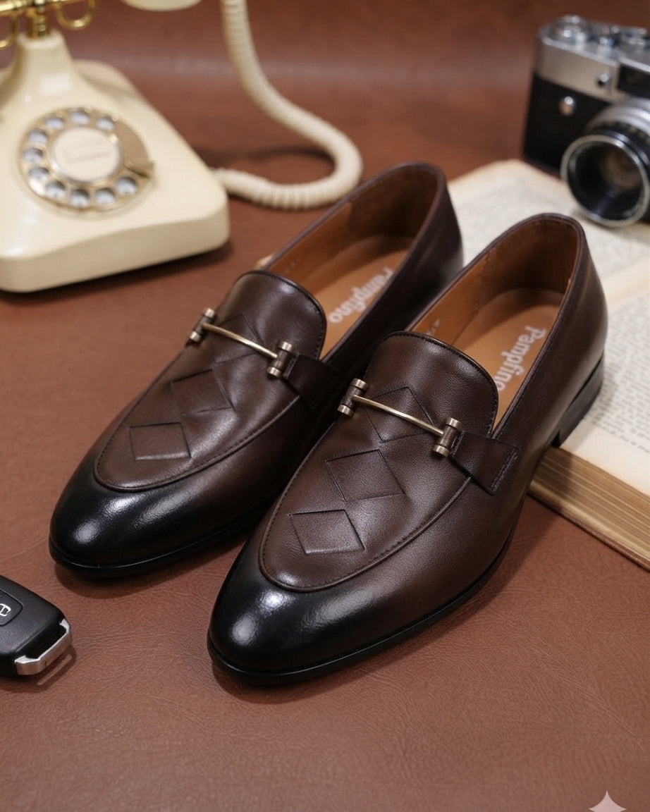 Luxury Two-Tone Leather Loafers with Metal Bar | Men's Designer Shoes