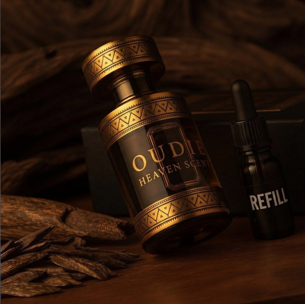 عطر أودي هي븐 سنت الفاخر مع عبوة إعادة تعبئة - عطر عود مركز خالٍ من الكحول