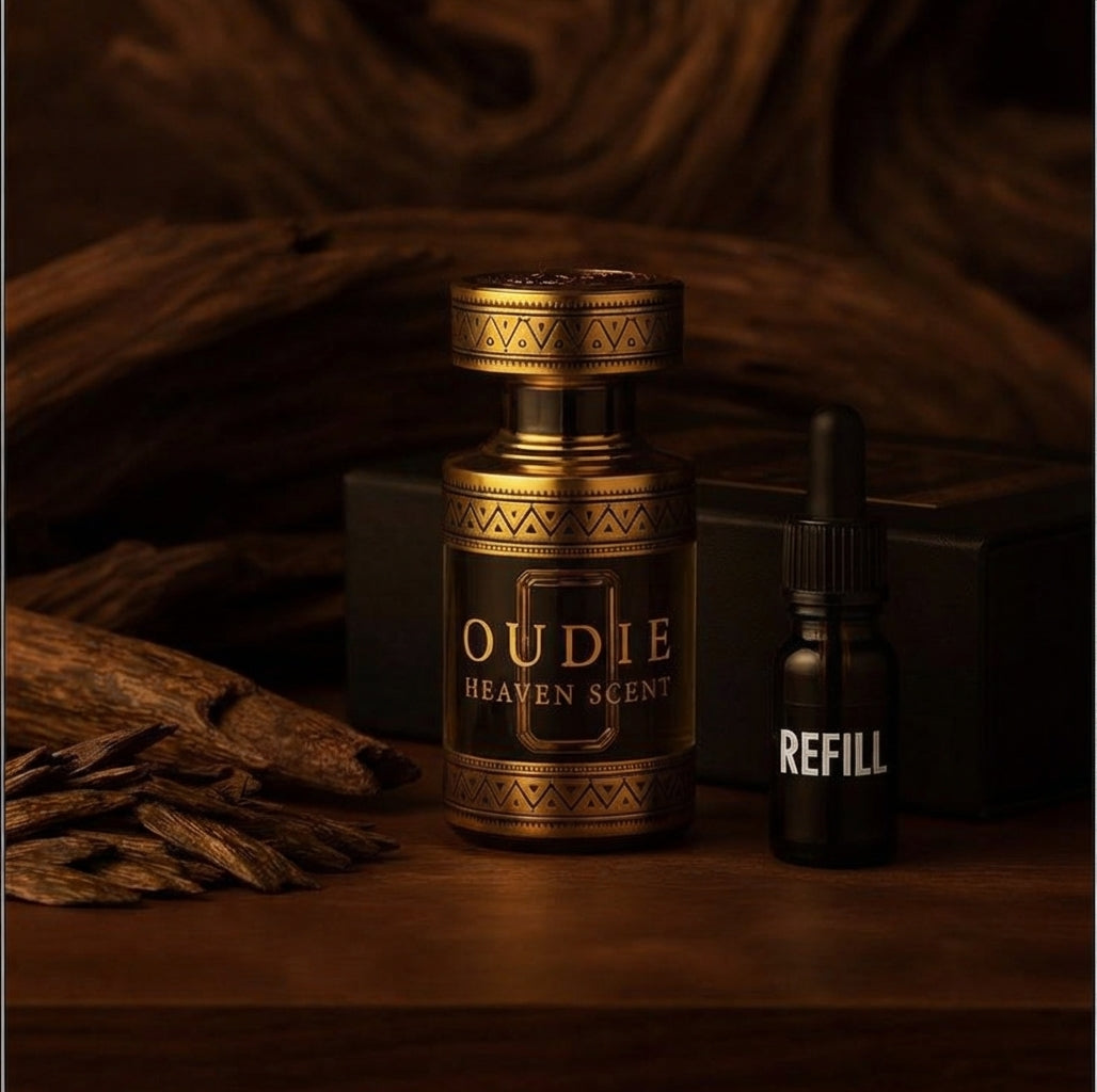 عطر أودي هي븐 سنت الفاخر مع عبوة إعادة تعبئة - عطر عود مركز خالٍ من الكحول
