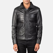 Men’s Columbus Black Leather Bomber – Sleek & Effortless
