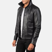 Men’s Columbus Black Leather Bomber – Sleek & Effortless