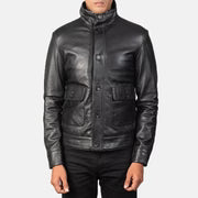 Men’s Columbus Black Leather Bomber – Sleek & Effortless