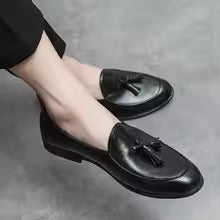 FA LUXE Black Leather Tassel Loafers