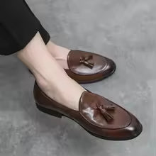 FA LUXE Brown Leather Tassel Loafers