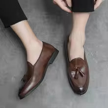 FA LUXE Brown Leather Tassel Loafers