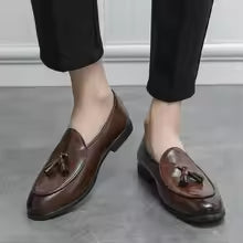 FA LUXE Brown Leather Tassel Loafers
