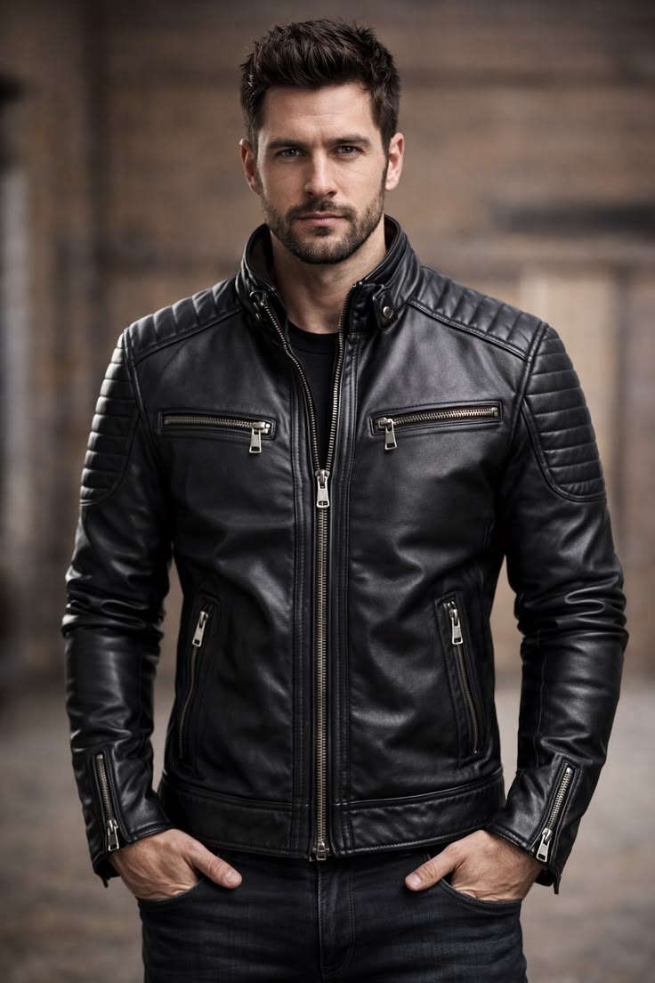 Men's Premium Black Leather Biker Jacket | FA LUXE Stylish Outerwear