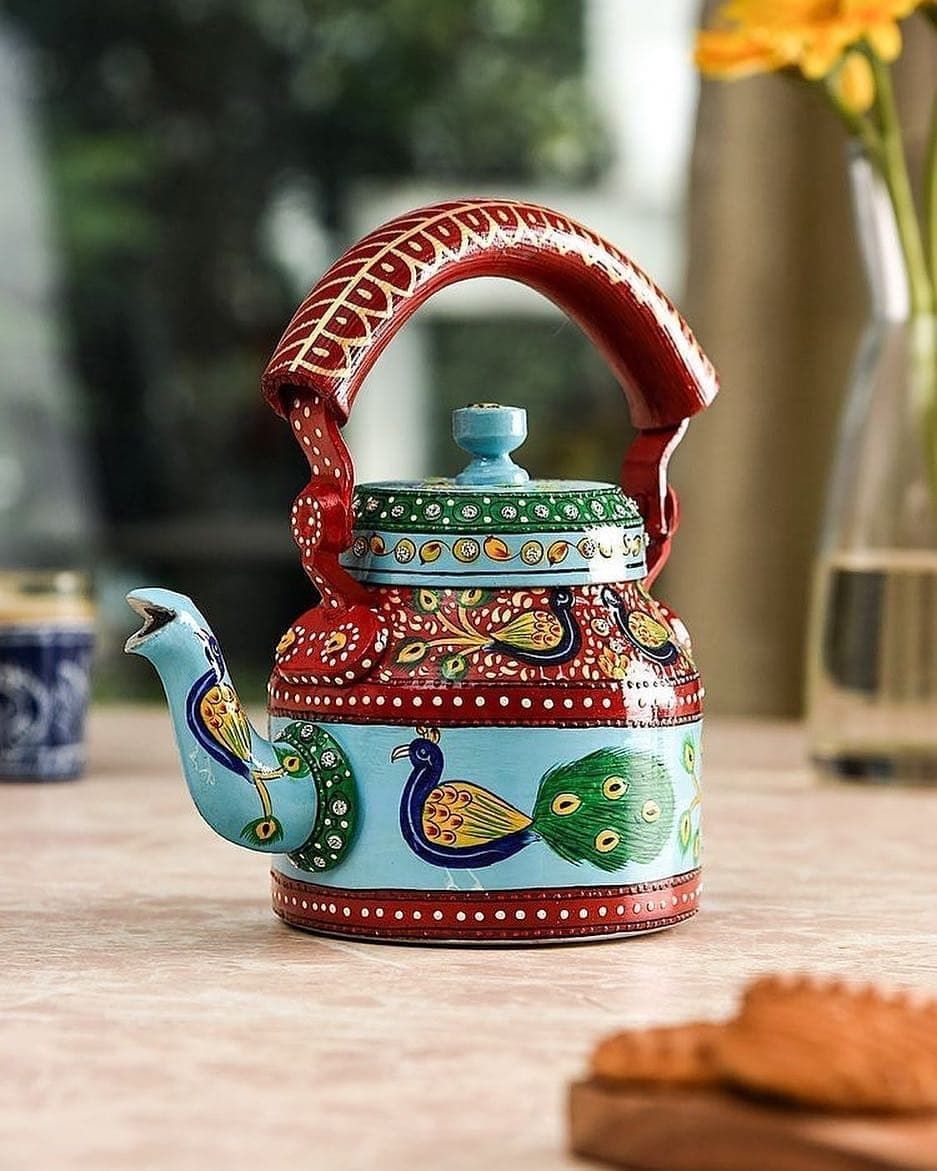 Handpainted Peacock Decorative Metal Kettle