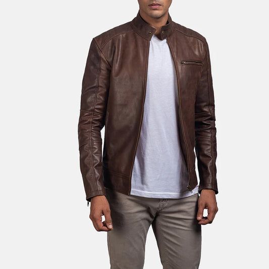 Dean Brown Leather Biker Jacket (Clean & direct)